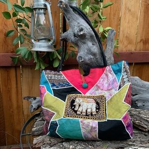 Vintage Handmade Patchwork Indian Elephant Bag.